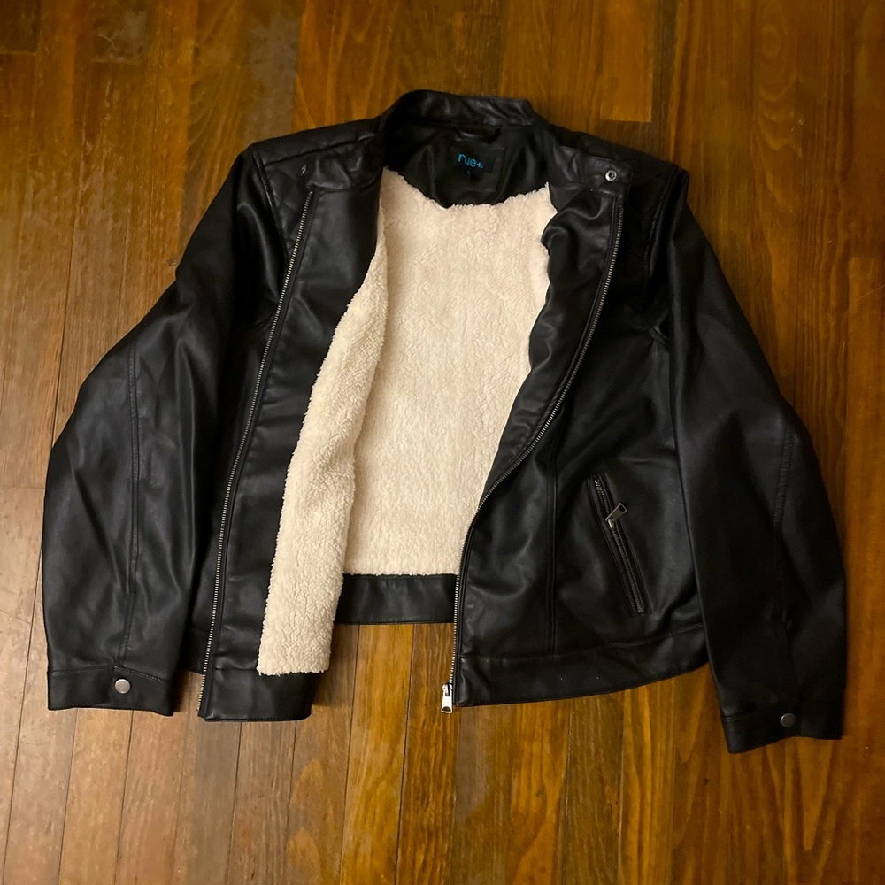 Plus Size Faux Leather Sherpa Jacket Coat 3x